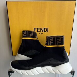 Fendi Men's Black Sock Sneakers. FF logo on trim
Size 7 - Runs big and stretchy.